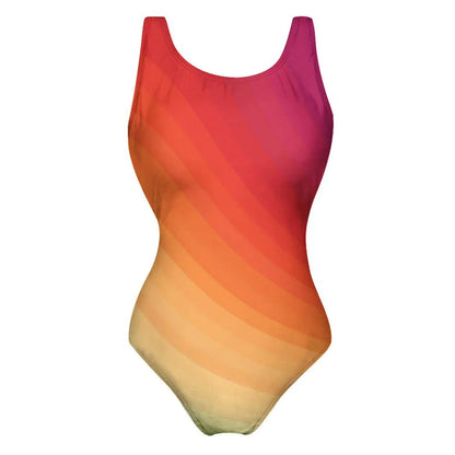Bright Rainbow Swimsuit Abstract Art Push Up Swimwear One-Piece Vacation Bath Bathing Suit Bodysuit Design Beachwear Large Size