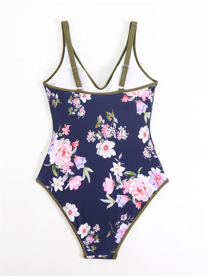 Floral Print One Piece Swimsuit Women Fashion Conservative Swimwear Female Bathing Swimming Bodysuit Beach Wear Summer