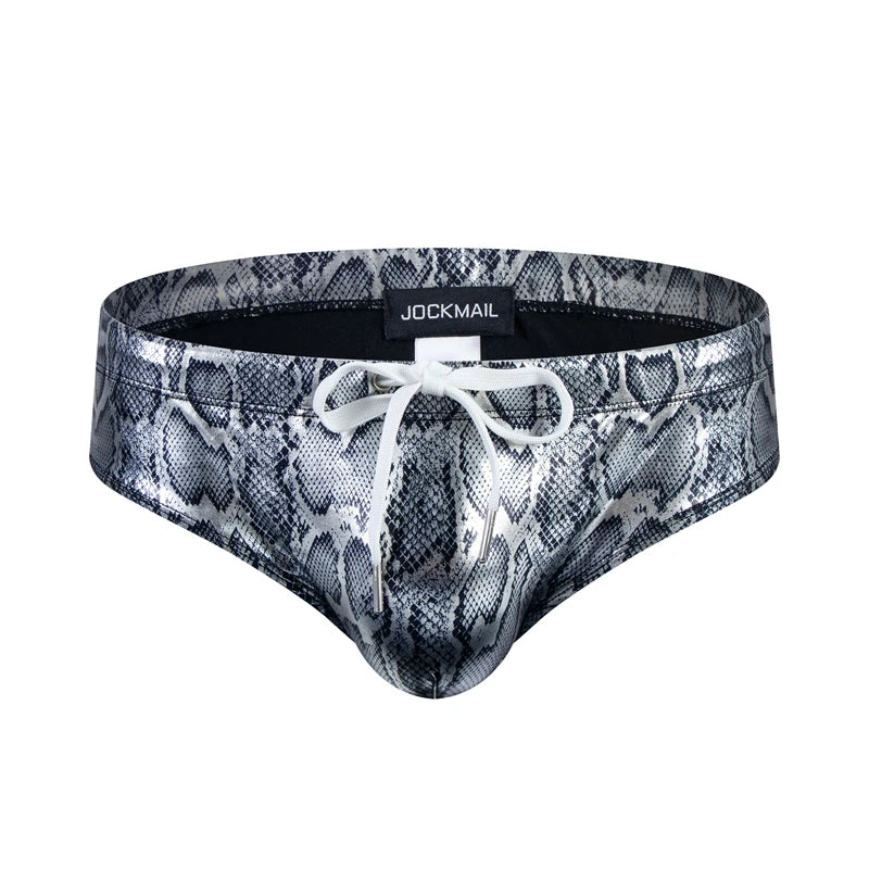 Push Up Padded Swimwear Men Swimsuit Shorts Men's Bikini Briefs Summer Trunk Swim Suit Sunga Slip Beach Shorts Snakeskin Print