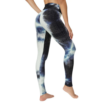 Women's Yoga Pants for Fitness Hip Lifting High Waist Bodybuilding Tight Fitting Jacquard Tie Dye Bubble Pants Leggings