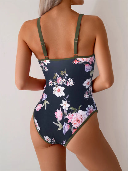 Floral Print One Piece Swimsuit Women Fashion Conservative Swimwear Female Bathing Swimming Bodysuit Beach Wear Summer