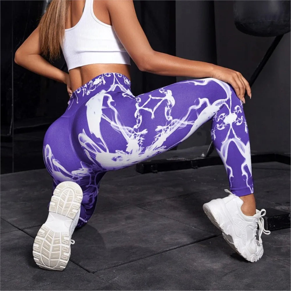 Tie-dye Yoga Fitness Nine-point Pants Spring Summer Women's High-waist Hip-lifting Slim Trousers Pantalones De Mujer Ropa Mujer