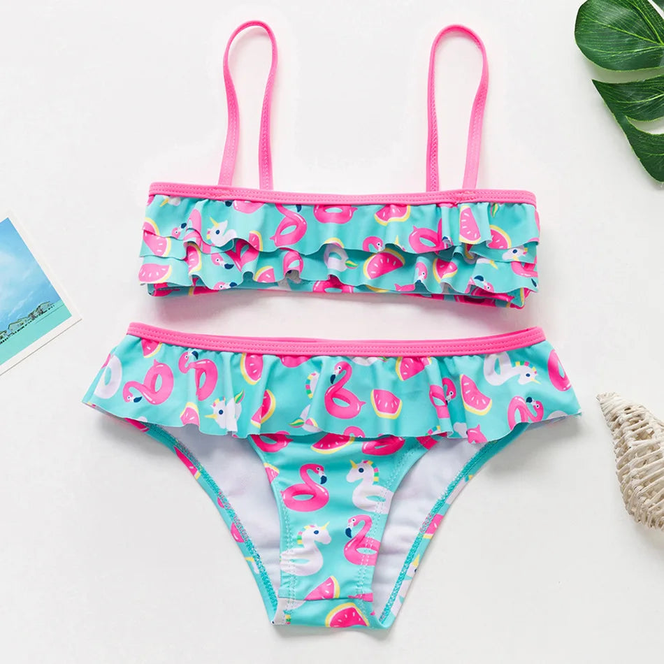 Summer Kids Girls Swimsuits Vacation Beach Tops Shorts Toddler Bikinis Sets Fashion Children Surfing Swim Suit