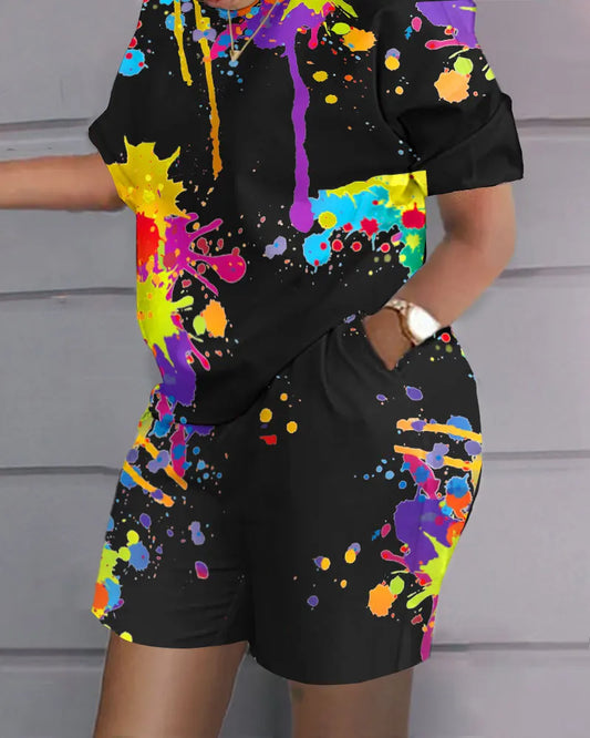 Women Casual Short Sleeve Two Piece Sets Womens Outifits Summer Letter Printed Pocket Suit Female T-shirt Shorts Matching Sets