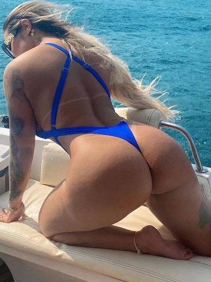 Wrinkled High Cut Out Thong Female Swimwear One Piece Swimsuit Women Cross Backless Monokini Bather Bathing Suit Swim Beach Wear