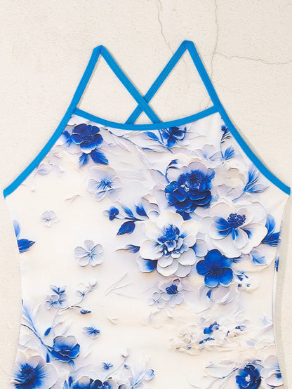 Racing swimsuit women's hot spring swimming pool print one-piece swimsuit nylon high elastic bikini