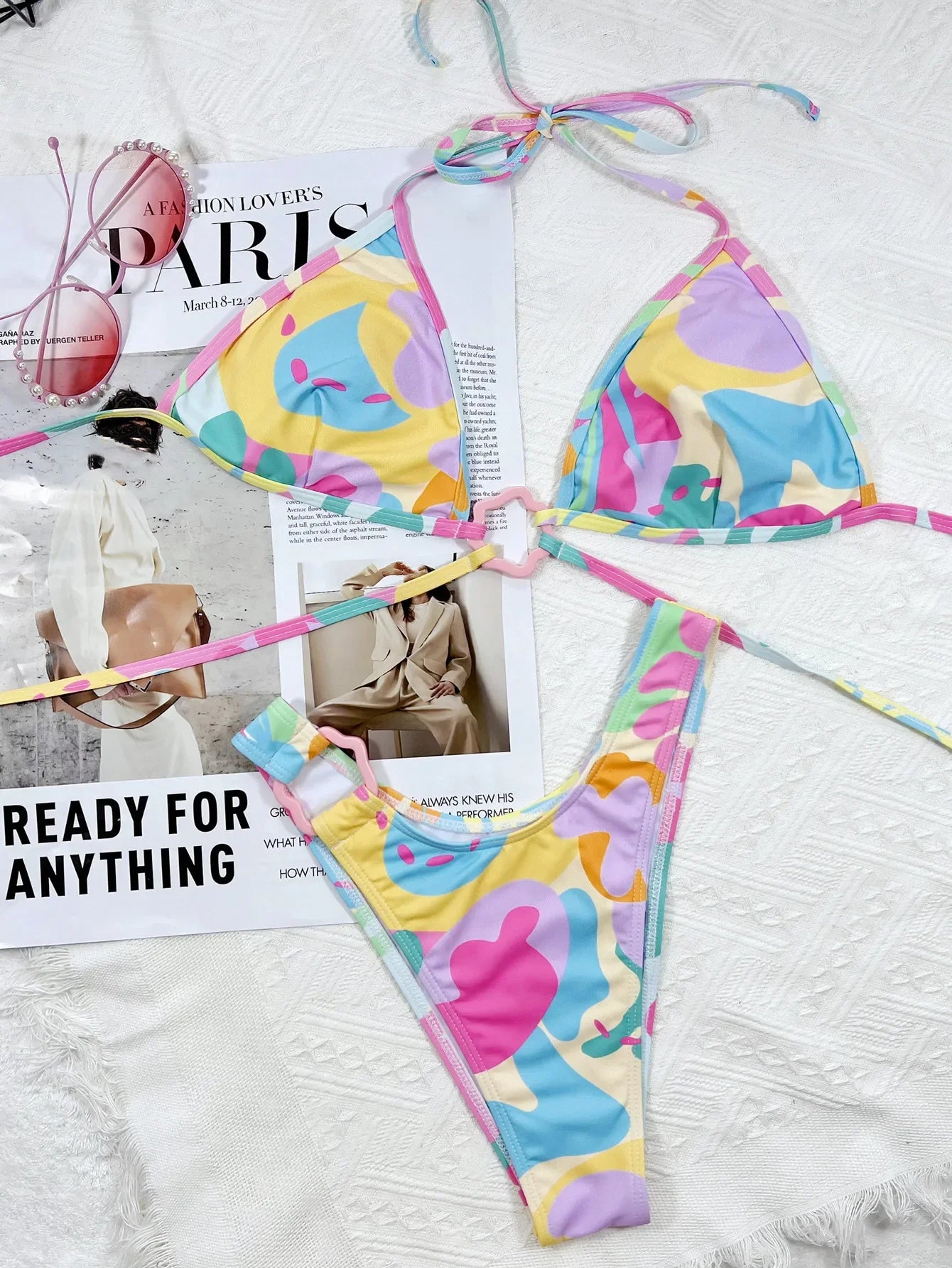 Bikini Multicolor Print Halter High Waist Swimwear Swimsuit Women Bikinis Set Bathing Suit Beach Bikini Female