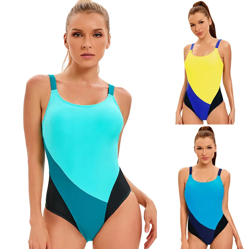 One Piece Swimsuit Cutout Back Swimsuit in Contrast Colors Bathers Pool
