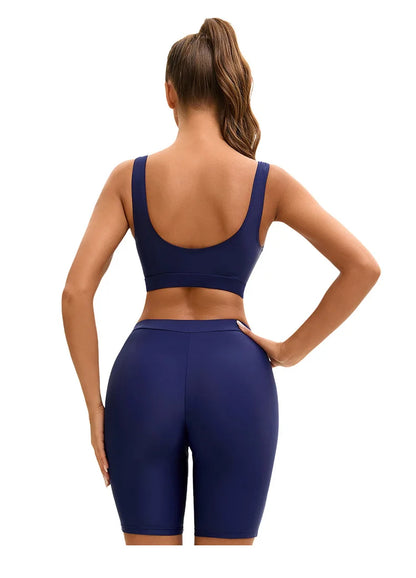 Women's Long Sleeve 3-Piece Swim Set UPF 50+ Rashguard Top High Waist Swim Shorts Full Coverage Modest Swimwear for Diving