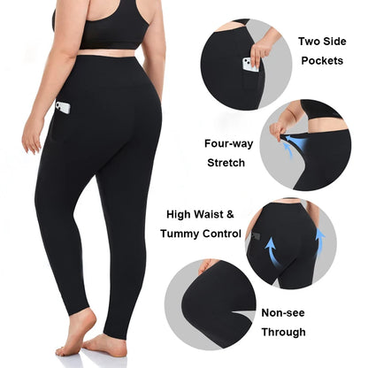 Plus Size Leggings with Pockets for Women High Waisted Tummy Control Soft Stretchy Yoga Pants for Workout Running