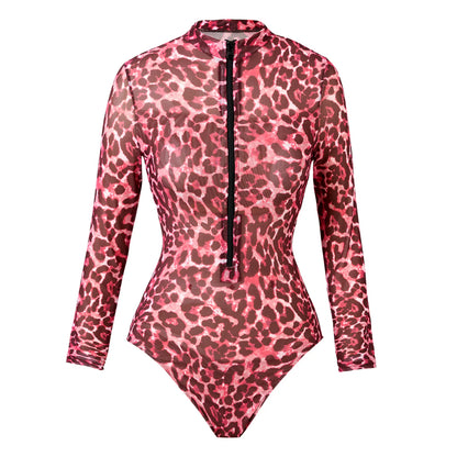 Rash Guard  Beach Print One Piece Swimsuit Beachwear Sun Protection Quick-drying Slim Long Sleeve Swimwear Swimsuit Monokini Vacation
