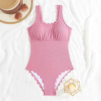 S - XXL 11 Colors Ribbed Frilled Women Swimwear One Piece Swimsuit Female Backless High Leg Cut Bather Bathing Suit Swim