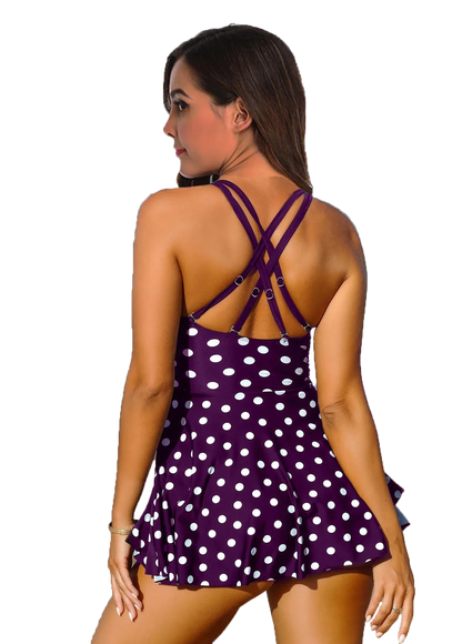 Summer Casual Fashion Women's Swimwear High Quality Skin-friendly White Polka Dot Printed Neck Strapless Swimming Skirt S-6XL