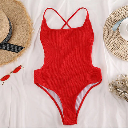 3 Colors Backless High Leg Cut Women Swimwear One Piece Swimsuit Female Ribbed Padded Bather Bathing Suit Swim Lady