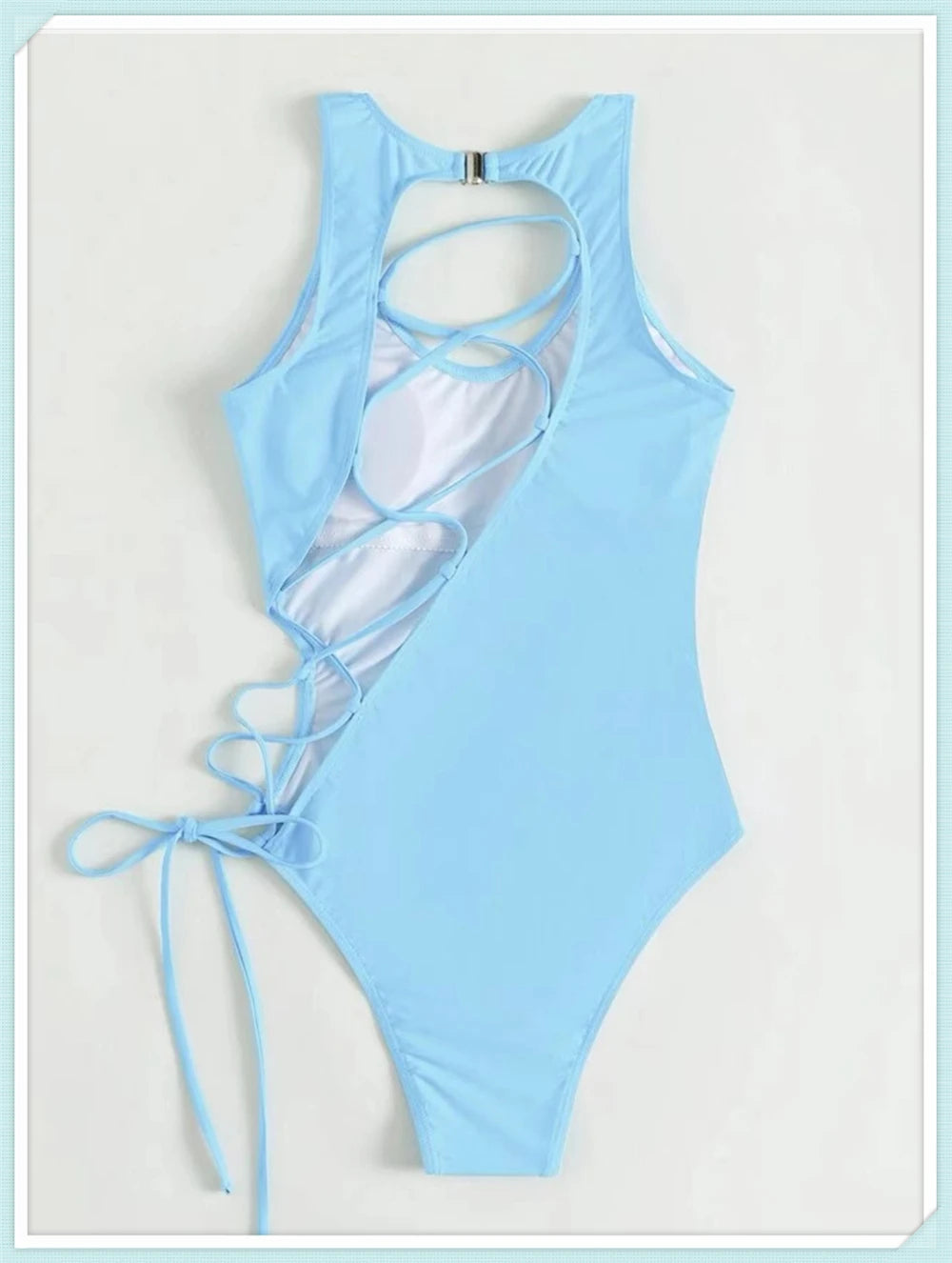 Lace Up Back Swimsuit One Piece Printed Swimwear Women Backless Bathing Swimming Suit Female Padded Beachwear Bodysuit