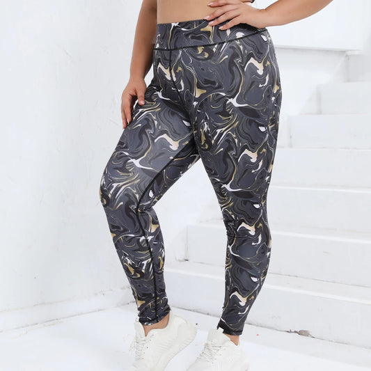 Womens High Waist Yoga Pants Marble Print Leggings Elastic Stretch Fitness Running Trousers Sports Wear For Ladies 0XL-4XL