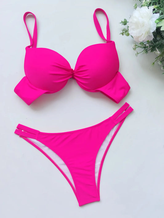 push up bikinis sets two pieces solid thong swimsuit bikini swimsuit Swimwear Biquini