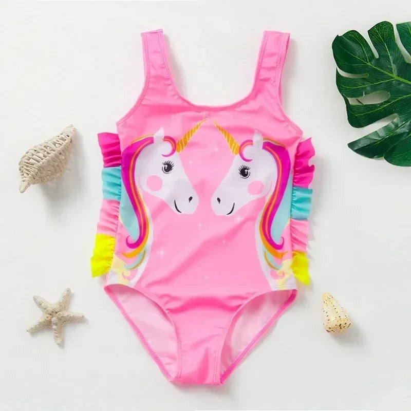 Girls One Piece Swimsuits Rainbow Print Backless Swimwear for Children Summer Kids Bathing Suits Bikinis 2-8 Years Children