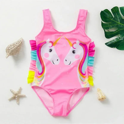 Girls One Piece Swimsuits Rainbow Print Backless Swimwear for Children Summer Kids Bathing Suits Bikinis 2-8 Years Children