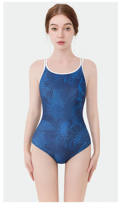 Women Flower Printed One-piece Racing Competition Swimsuit Fashion Sun Protection High Stretch Training Professional Swimwear