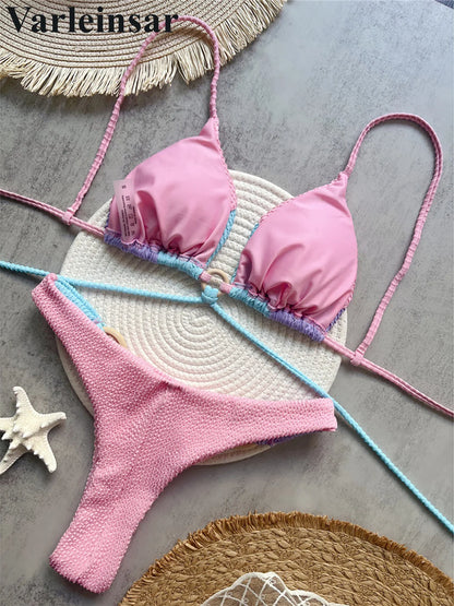 Wrinkled Crinkled Splicing Brazilian Bikini Women Swimwear Two-pieces Bikini set Female Swimsuit Bather Bathing Suit Swim