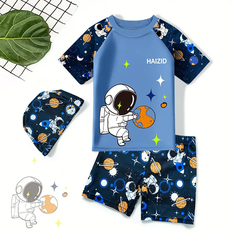 Children's Swimming Costume Three-Piece Set Of Cute Cartoon Boys Toddler Baby Swimsuit Swimsuit Swimming Costume