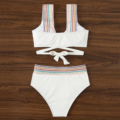 Cross Wrap Ribbed Bikinis Women Swimwear Female Swimsuit Two Piece White High Waist Bikini Set Bather Bathing Suit