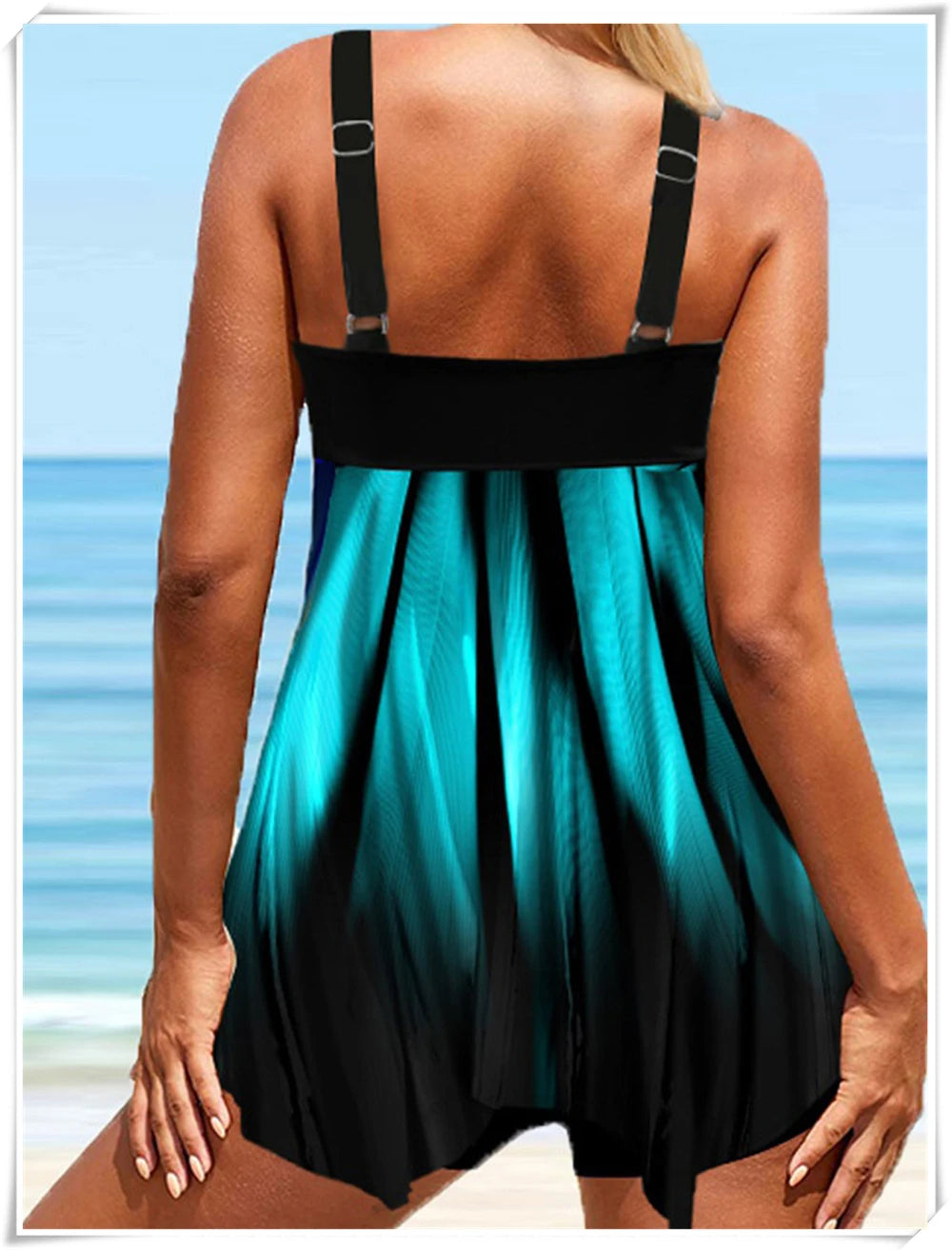 Two Piece Strape Swimsuit Women Printed Tankini Set Padded Swimwear Female Sports Bathing Swimming Suit Summer Beachwear