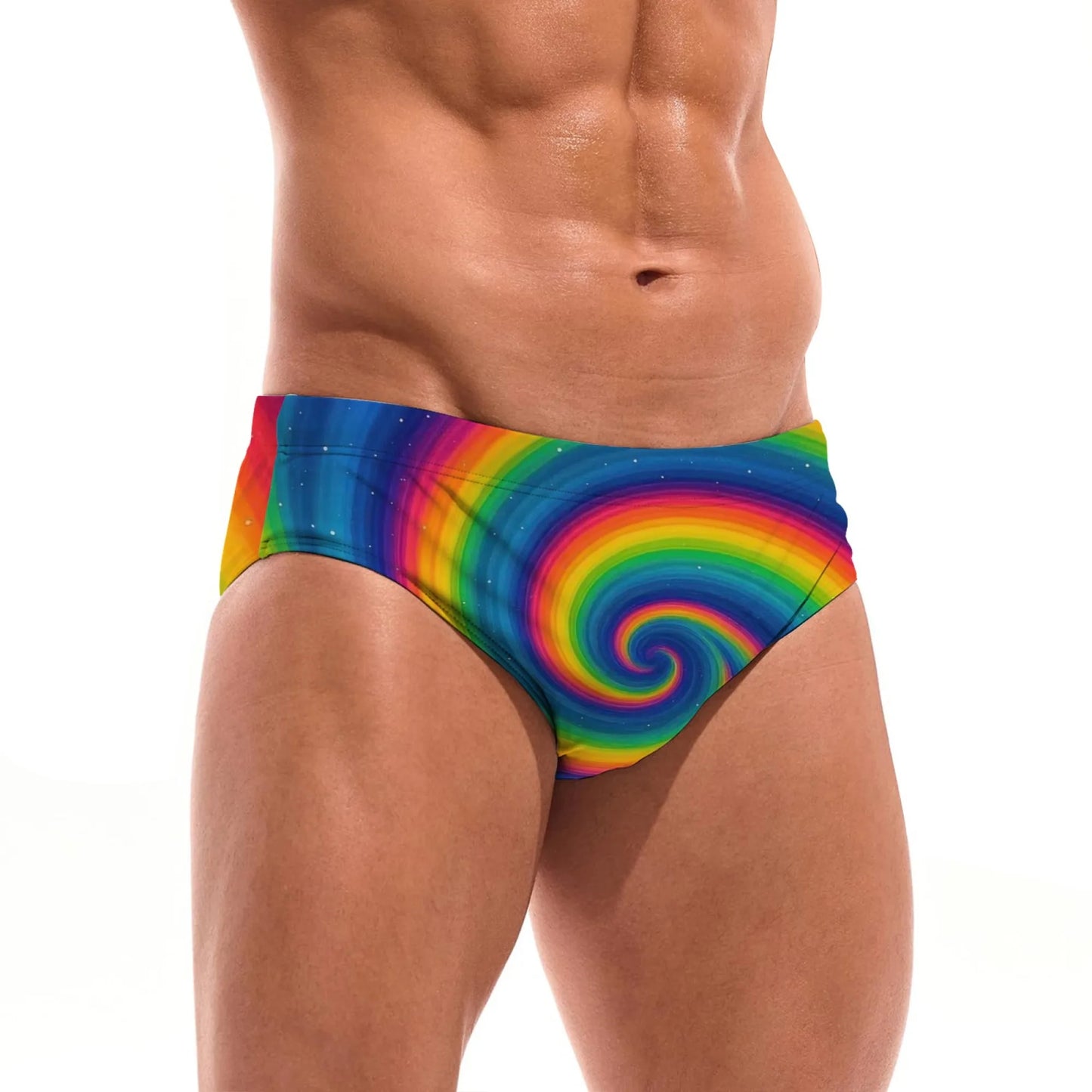 Rainbow Spiral Swim Trunks Anti-slip Quick-drying Breathable Men's Triangle Swim Trunks Pool Party Beach Vacation Novel Swimwear