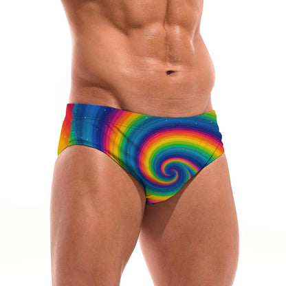 Rainbow Spiral Swim Trunks Anti-slip Quick-drying Breathable Men's Triangle Swim Trunks Pool Party Beach Vacation Novel Swimwear