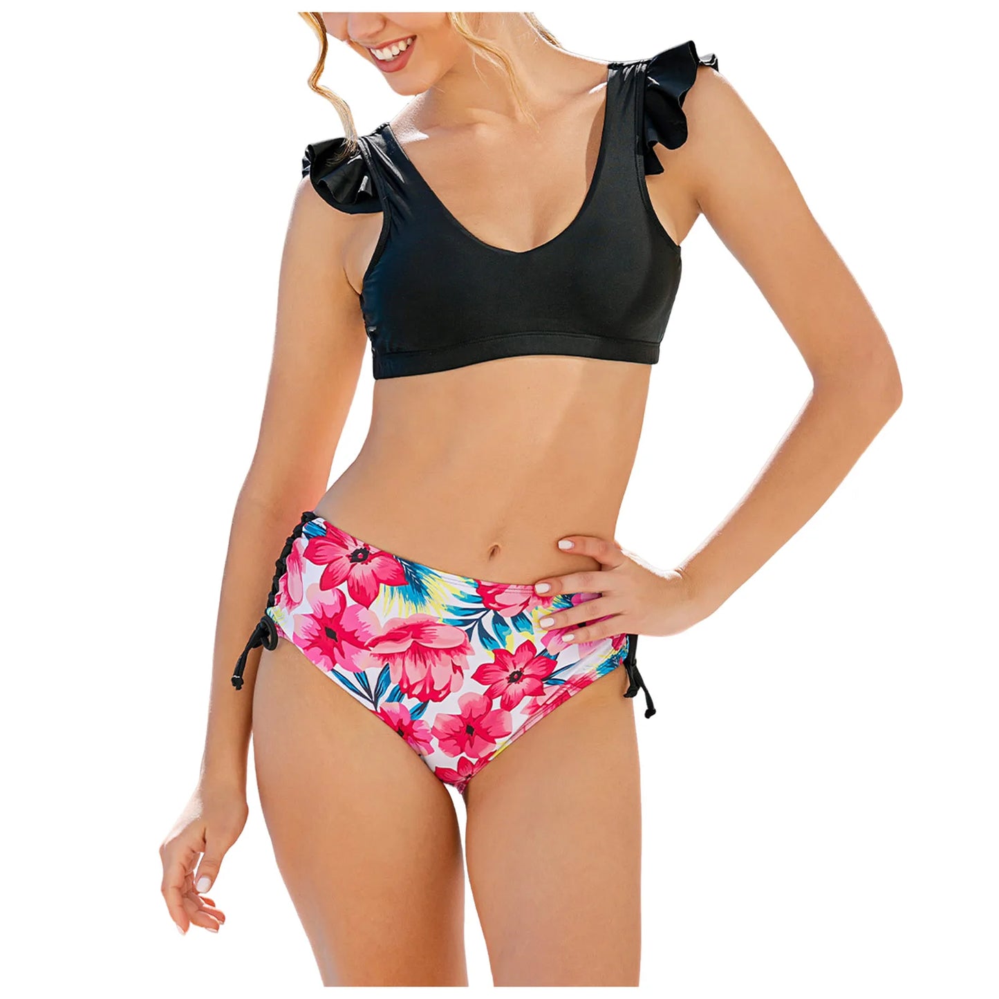 Women's High Waisted Bikini Sets Ruffle Two Piece Swimsuits Push Up Bathing Suits Female Bikinis Summer Swimwear Biquinis
