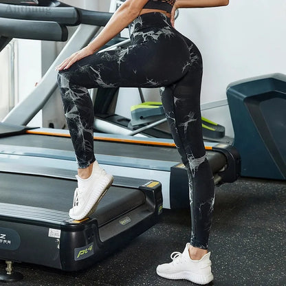 Aiithuug Womens High Waist Yoga Pants Tie Dye Ripped Tummy Control Workout Running Yoga Skinny Leggings Tummy Control Yoga Pants