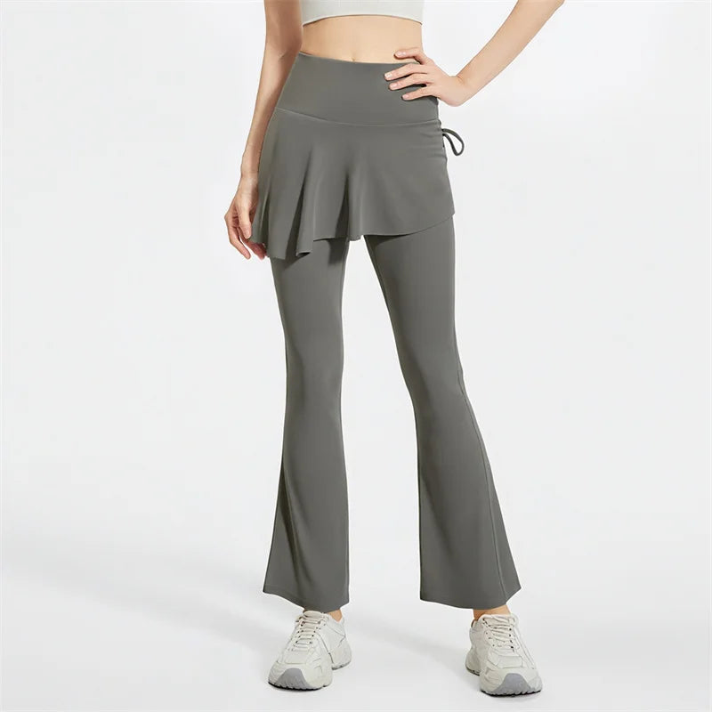 Skirted Bell Bottom Yoga Pants Yoga Skirted Pants Gym Skirted Leggings Sports Skirt Flared Pant Drawstring Bootcut Pant