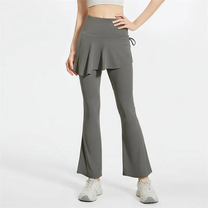 Skirted Bell Bottom Yoga Pants Yoga Skirted Pants Gym Skirted Leggings Sports Skirt Flared Pant Drawstring Bootcut Pant