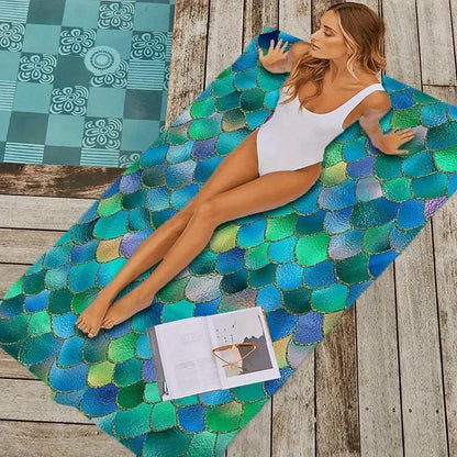 1pc Mermaid Scale Beach Towel: Dive into Style at the Shore! Suitable for towels, bath towels, beach towels