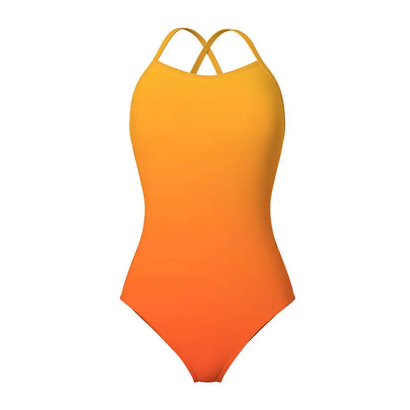 Competitive Two-Piece Women's Swimsuit Gradient Color Double-Layered High-Waist Slimming Training Suit Ideal for Summer