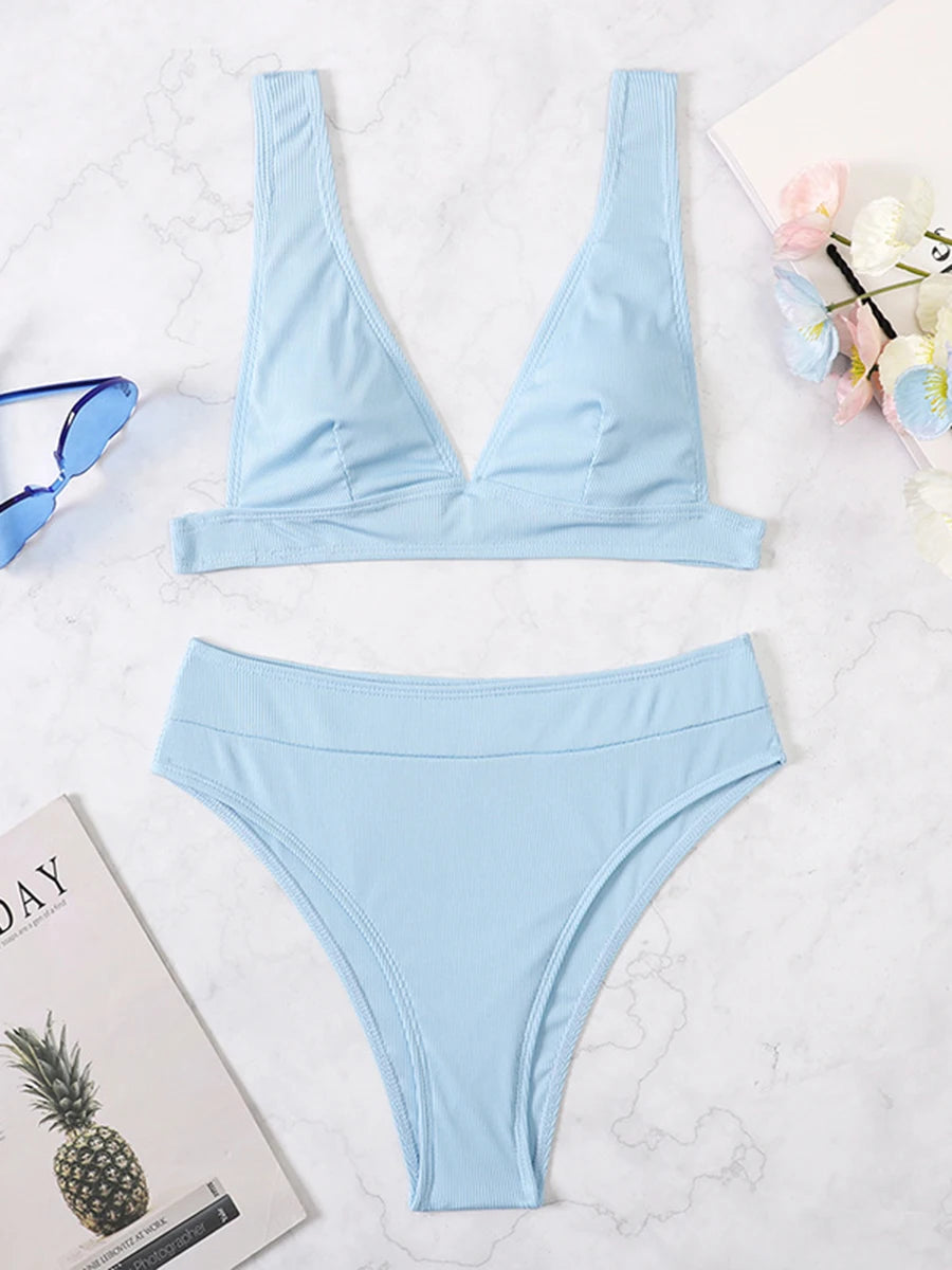 V Neck Bikini Women High Waist Swimsuit Female Padded Swimwear Bathers Bathing Swimming Swim Suit Summer Beachwear
