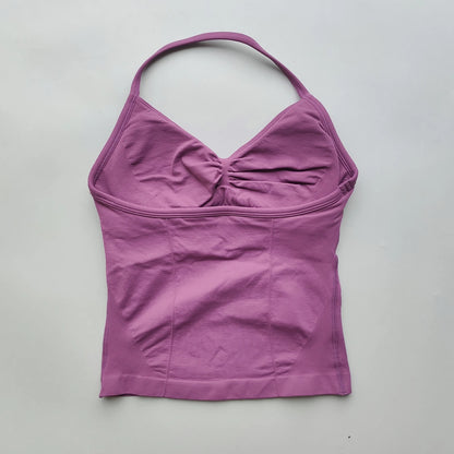 Longline Strappy Gym Tops Women's Sleeveless Workout Shirt  Gym Clothes  Scrunch Open Back Bra Running Yoga Tank Tops