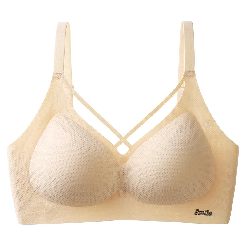 Traceless Semi-Fixed Cup Lingerie Thin Gel Soft Support Anti drops Adjustability No Steel Ring Super Soft Solid Color Bra 5XL 6XL