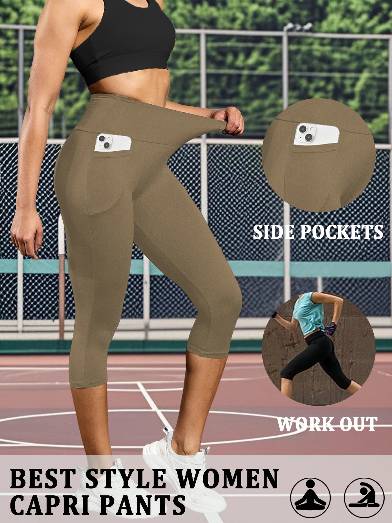 High Waisted capri pants For Women With Pockets Tummy Control No See Through Workout Running Yoga Athletic Push Up Gym Leggings
