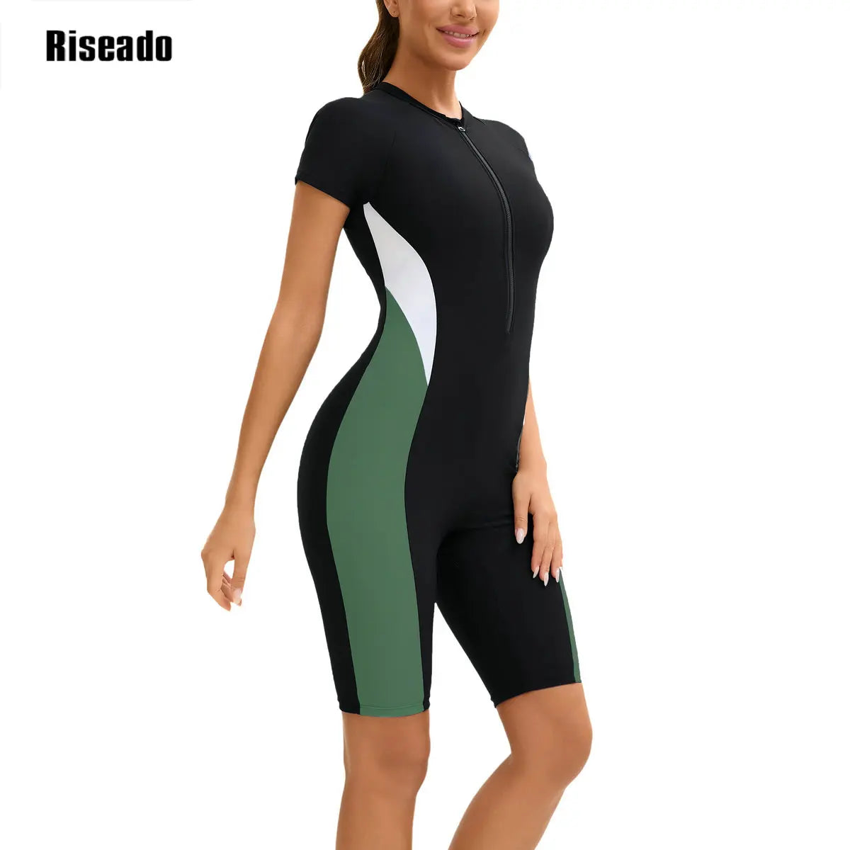 Rash Guard Women's UPF 50+ UV Protection Short Sleeve One-Piece Swimsuit Zip Sun Protection Swimwear Surfing