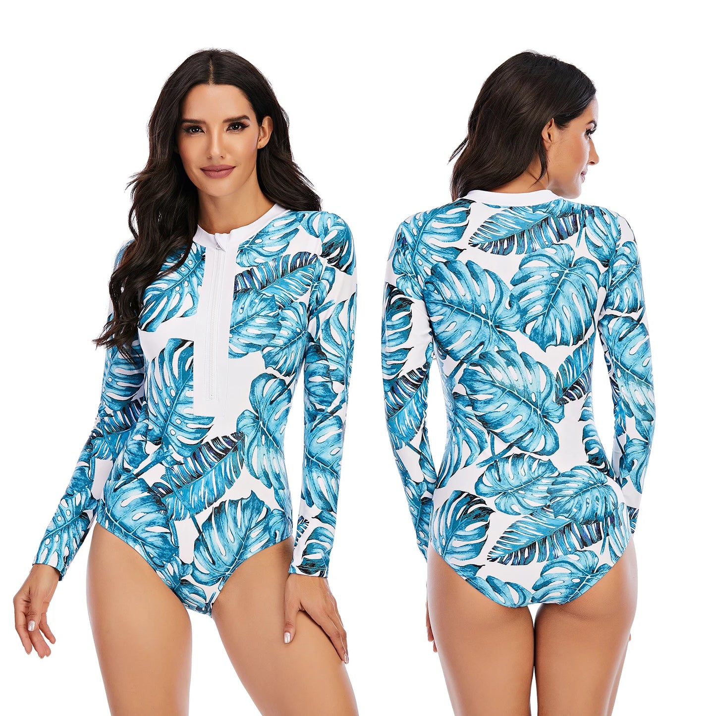 Rash Guard One Piece Swimwear Women Swimsuit  Floral Print Long Sleeves Rash Guard Surfing Monokini Bathing Suit Beach