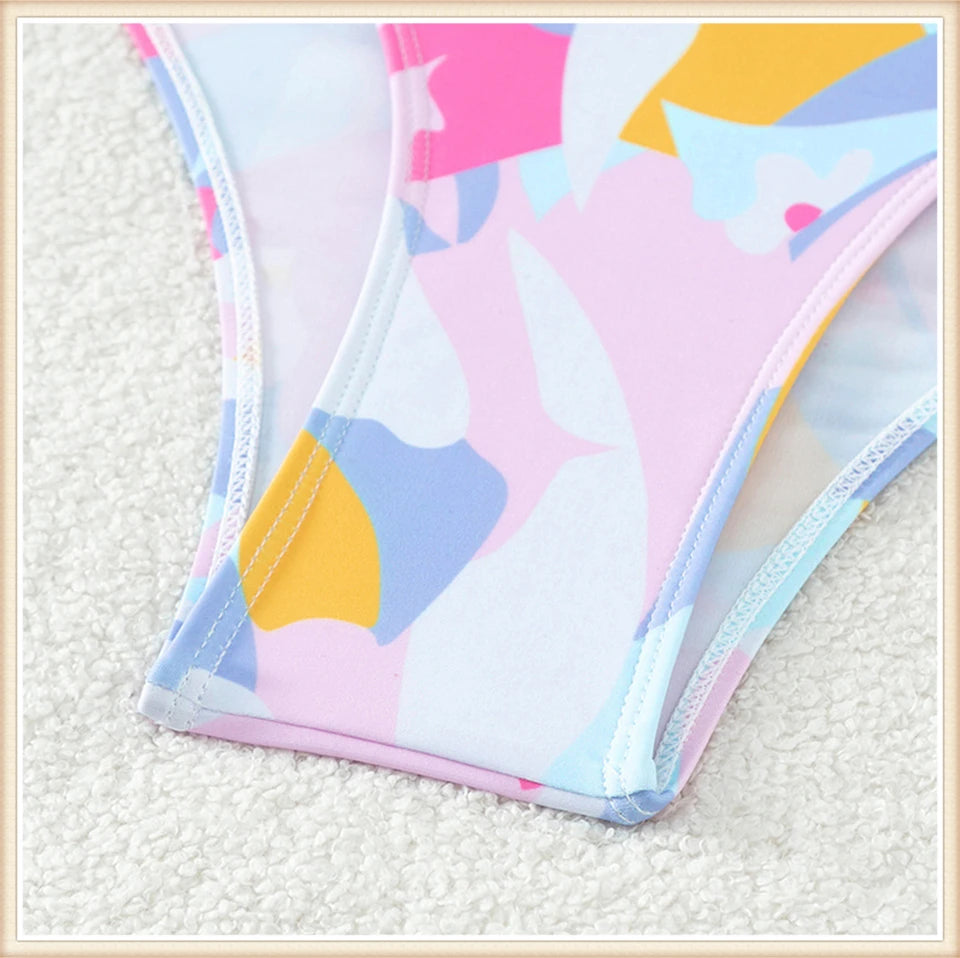 Surf Long Sleeve Swimsuit Women Back Cut Out One Piece Diving Clothes Swimwear Female Printed Bathing Swimming Bodysuit