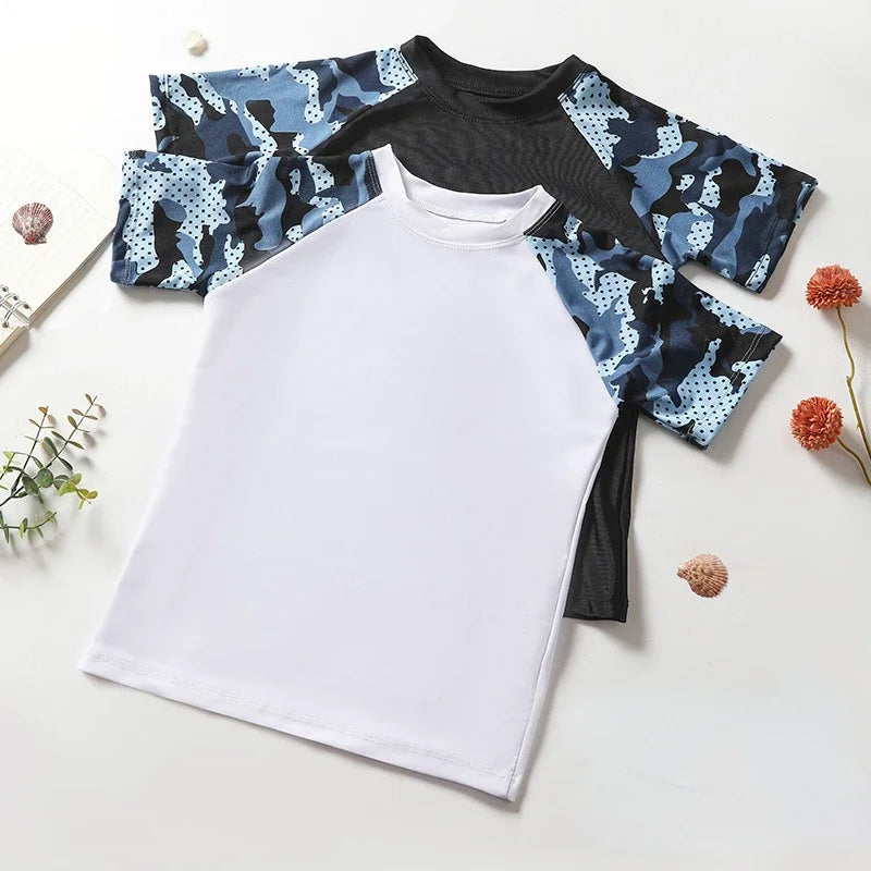 Camouflage Kids Swimsuit Boy Swim Trunks Set Surf Suit Boys Split Short Sleeve Swimsuit Korean Version Baby Swimsuit Plus Size