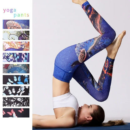Cloud Hide Yoga Pants Sports Leggings Women High Waist Trainer Long Tights Flower Push Up Running Trouser Workout S- XL