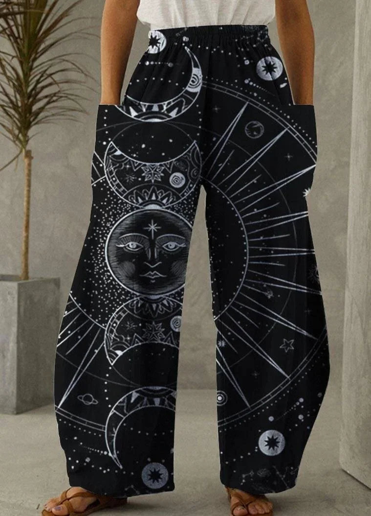 Galaxy Moon Stars Full Length Wide Leg Pants Printed Thin Hipster Fashion Trousers Summer Streetwear Sweatpants Women Clothing