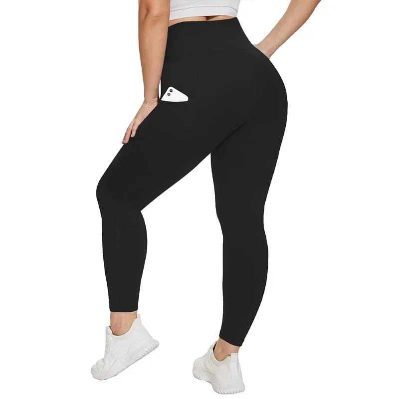 Women's High-Waisted Plus Size Yoga Leggings Butt-Lifting Workout Leggings with Pockets Elastic Activewear for Gym & Running