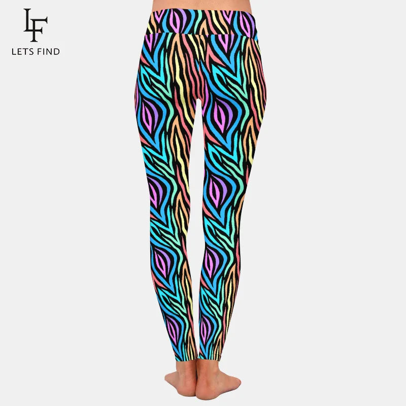 3D Colorful Abstract Zebra Pattern Digital Printing Leggings High Waist Soft Slim Fitness Leggings