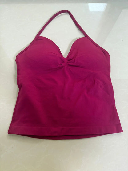 Longline Strappy Gym Top Custom Logo Backless Gym Clothes Women Scrunch Built-in Bra With Removable Cups Yoga Tank Tops