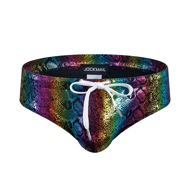 Push Up Padded Swimwear Men Swimsuit Shorts Men's Bikini Briefs Summer Trunk Swim Suit Sunga Slip Beach Shorts Snakeskin Print